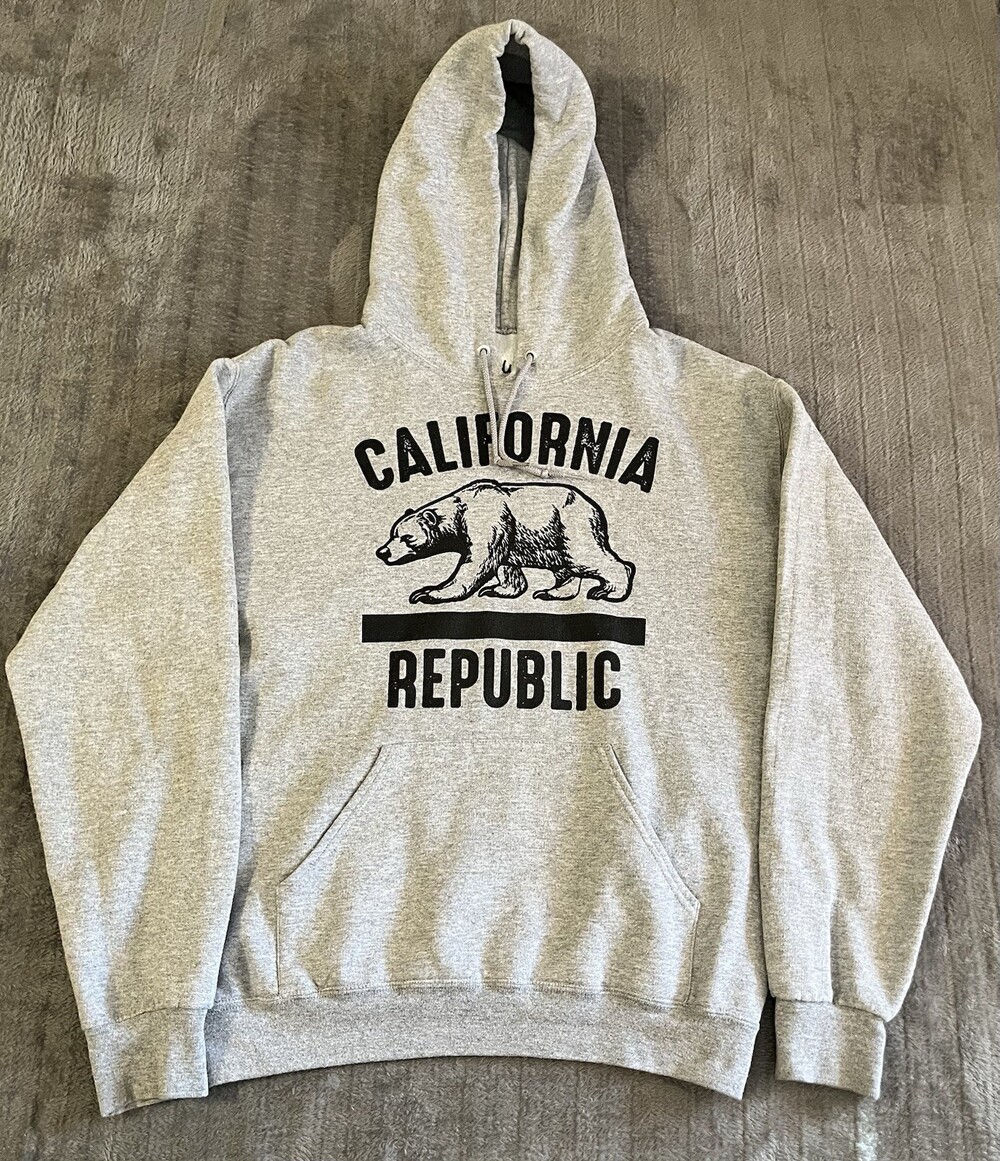 Bowery Supply Hoodie Sweatshirt California Republic Gray Graphic Unisex Adult M